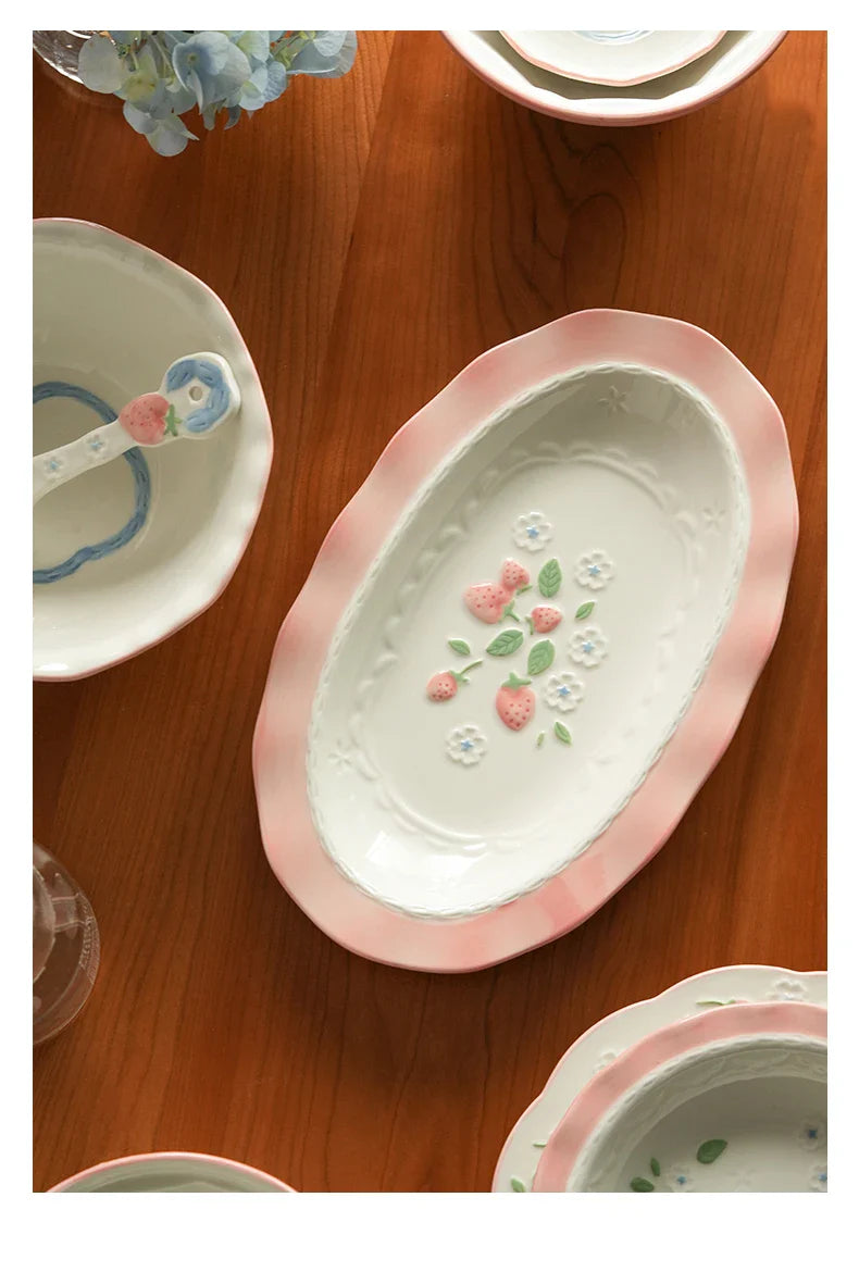 Cute Strawberry Ceramic Porcelain Tableware