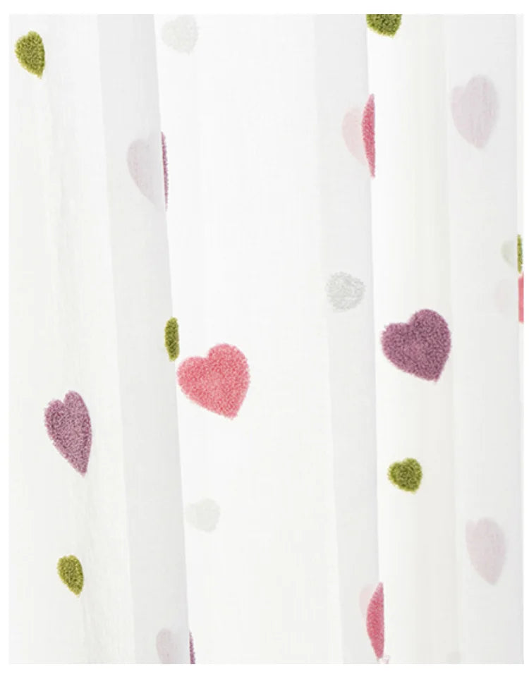 Lovely Cartoon 3D Pink Heart Embroidery Tulle For Girl Bedroom Cute Lovely Sheer Curtains Drapes