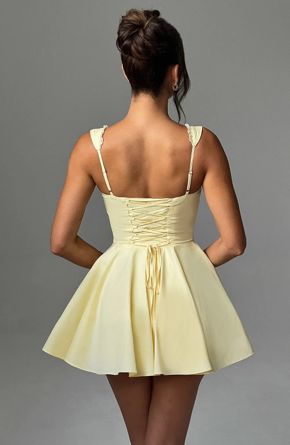 Sleeveless Lace Splicing Spice Slip Dress Slim Backless Ballet Pompadour Dress V-neck High-waisted Mini Dress