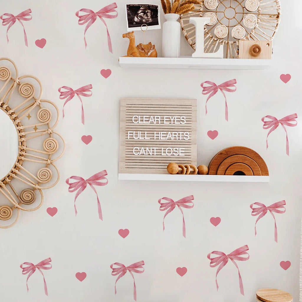 Pink Bow Love Girl Heart Bedroom Wall Stickers