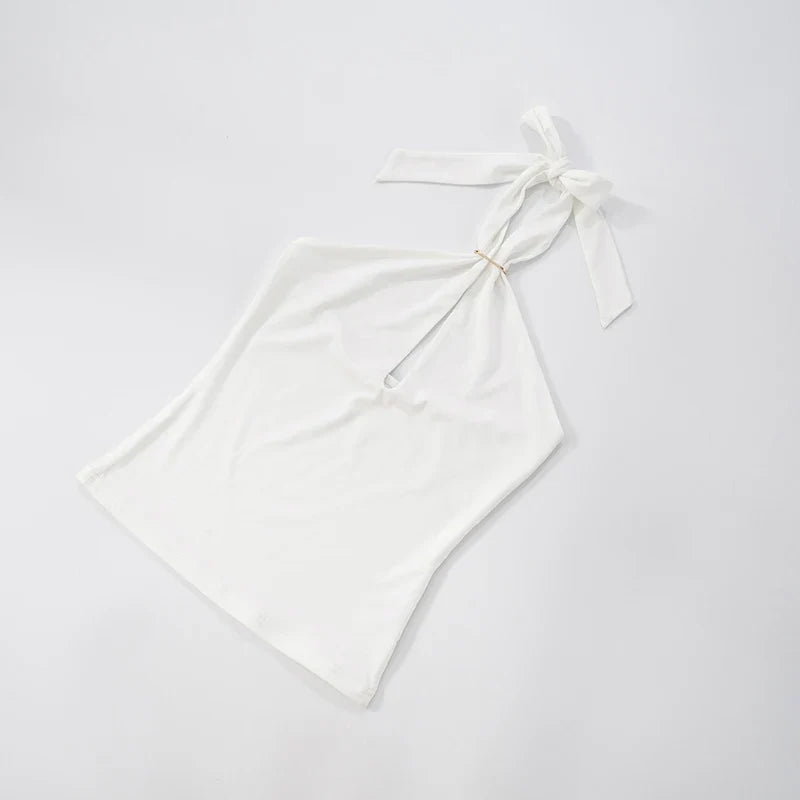 Women'S Solid Color Hanging Neck Tie Hollow Out Metal Ring Strapless Backless Tank Top Summer New Fashion Street Tank