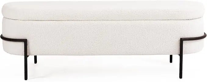 Storage Ottoman Bench with Metal Stand, Upholstered Sherpa Stool with Large Storage Space, Modern Storage Bench