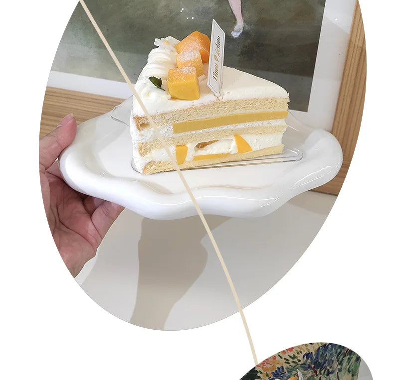 White/Silver Ceramic Plate High-Cloud Plate