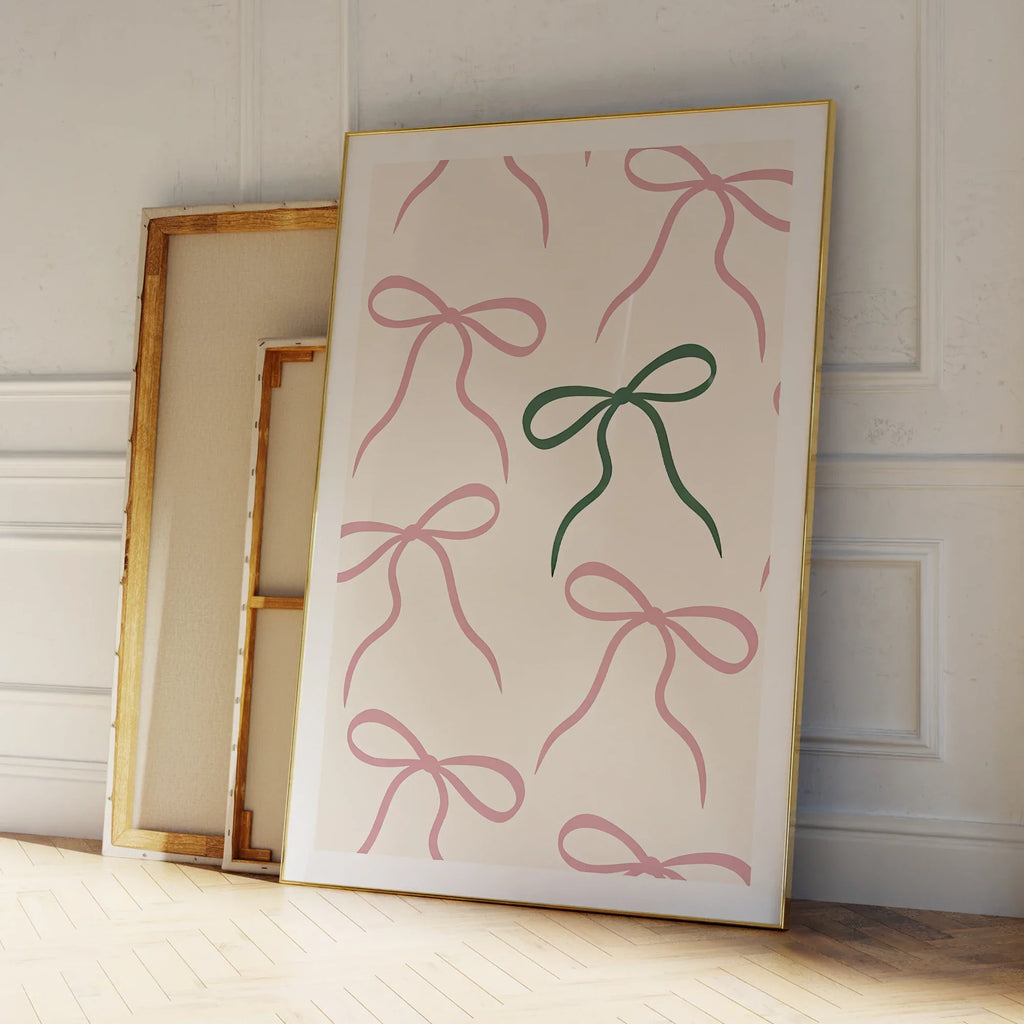 Simple Pink And Green Bow Wall Art Prints Canvas Painting Poster Picture For Living Bed Room Home Decor