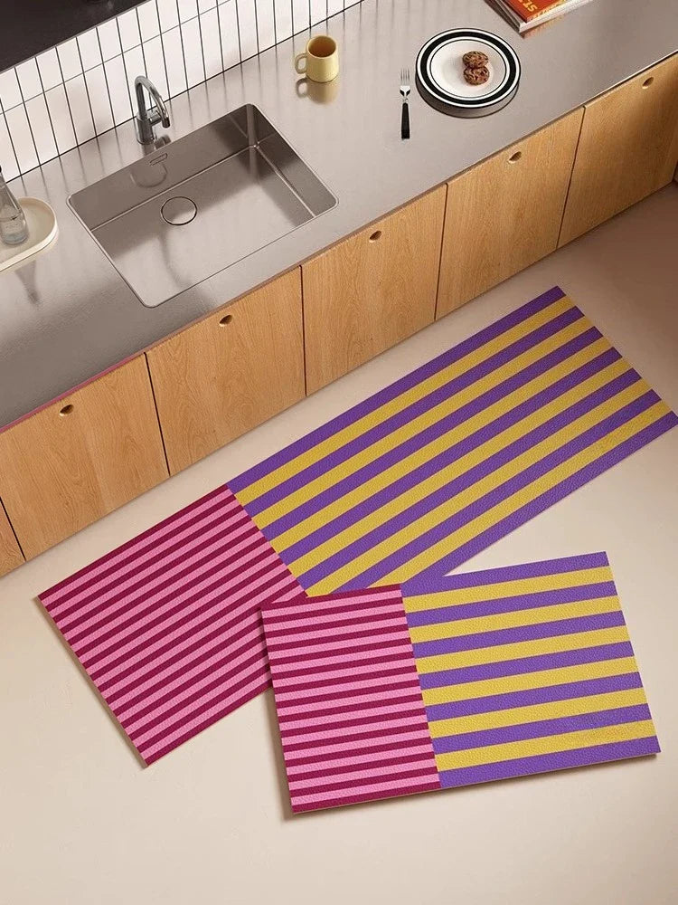 Kitchen Carpet PVC Waterproof and Oil-proof Carpet Easy To Clean Cushioning Rugs Artistic Striped Decorative Carpet Mats