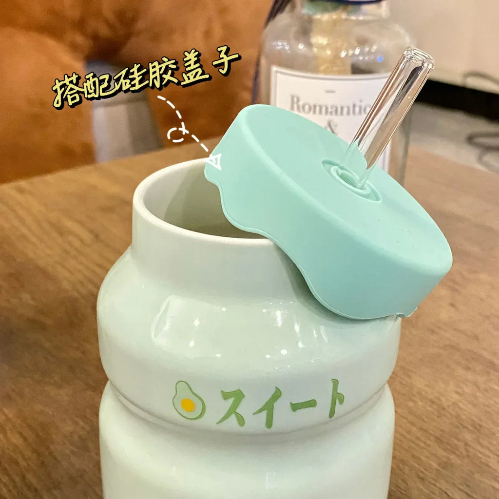 Fruit Pattern 500ML Beverage Cups with Lids and Straws