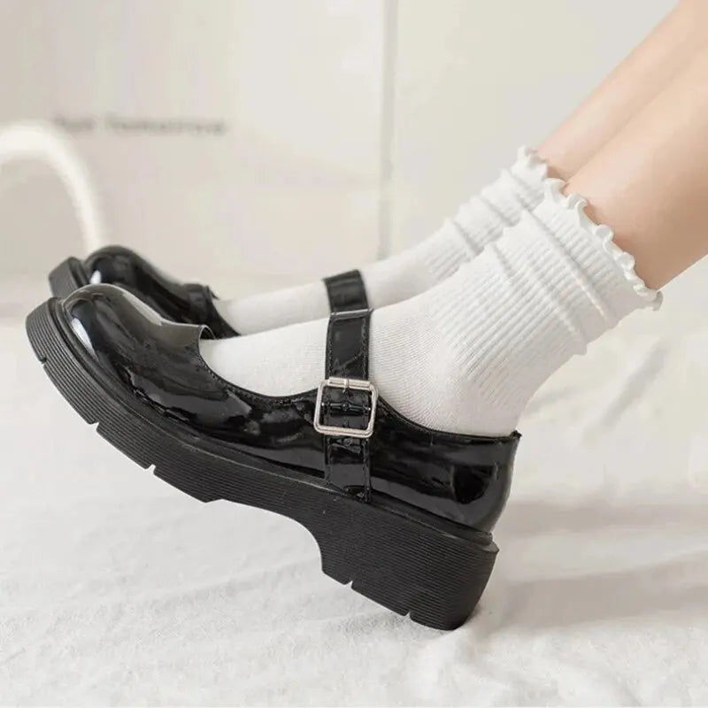 Pairs Lot Socks for Women Ruffle Middle Tube Ankle Short Breathable Black White Set Spring Autumn