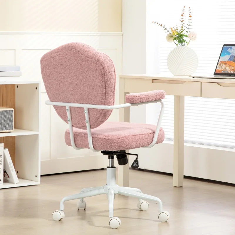 Pink Fabric Swivel Desk Chair Adjustable Height Reclining for Home Office Chair Stylish Comfortable Computer Chair with Armrests