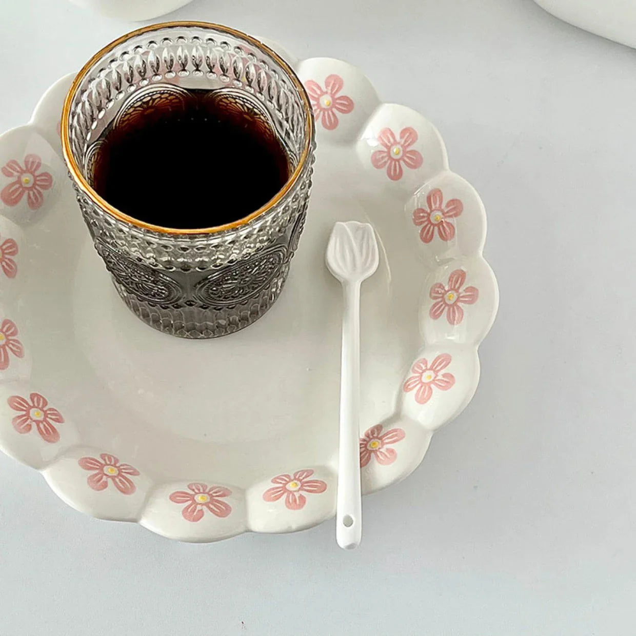 Porcelain White Tulips Mixing Stirrers Floral Shaped Sauce Spoon for Stirring Teaspoon