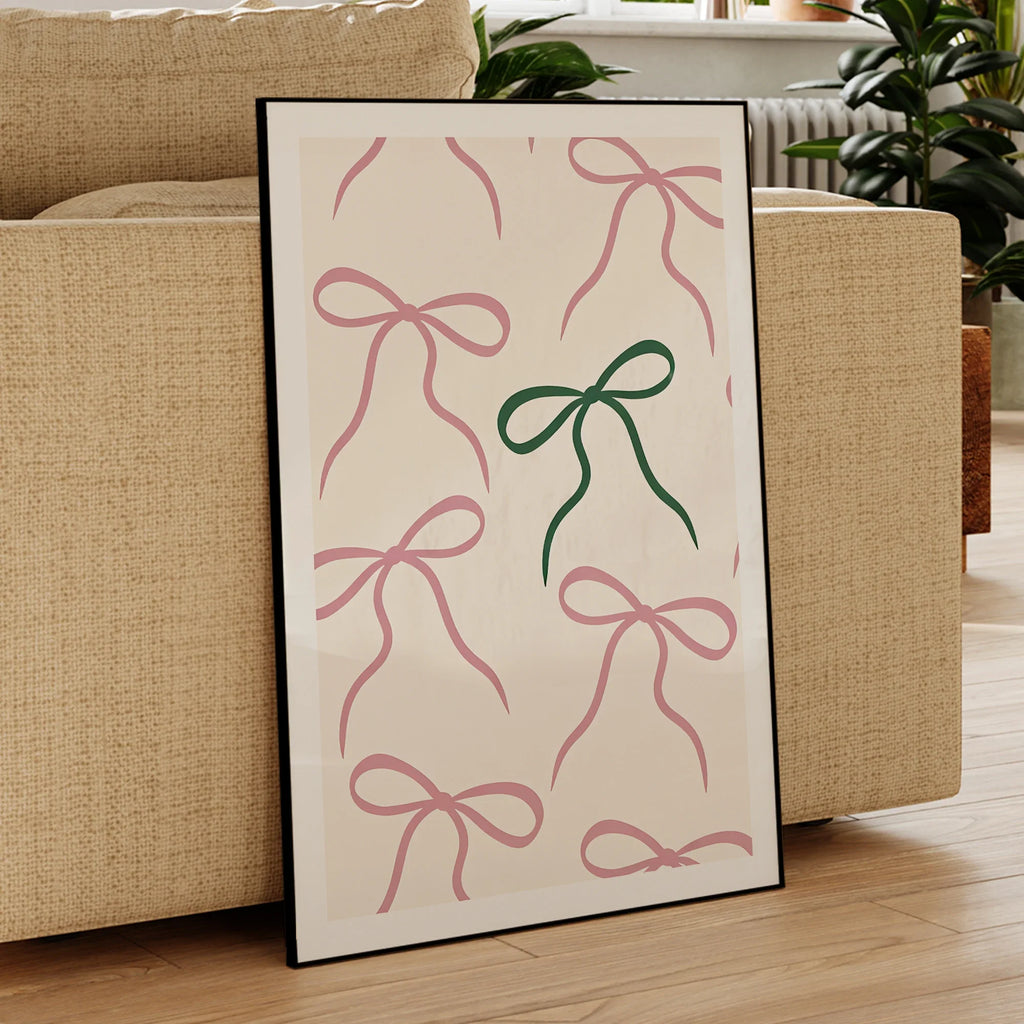 Simple Pink And Green Bow Wall Art Prints Canvas Painting Poster Picture For Living Bed Room Home Decor