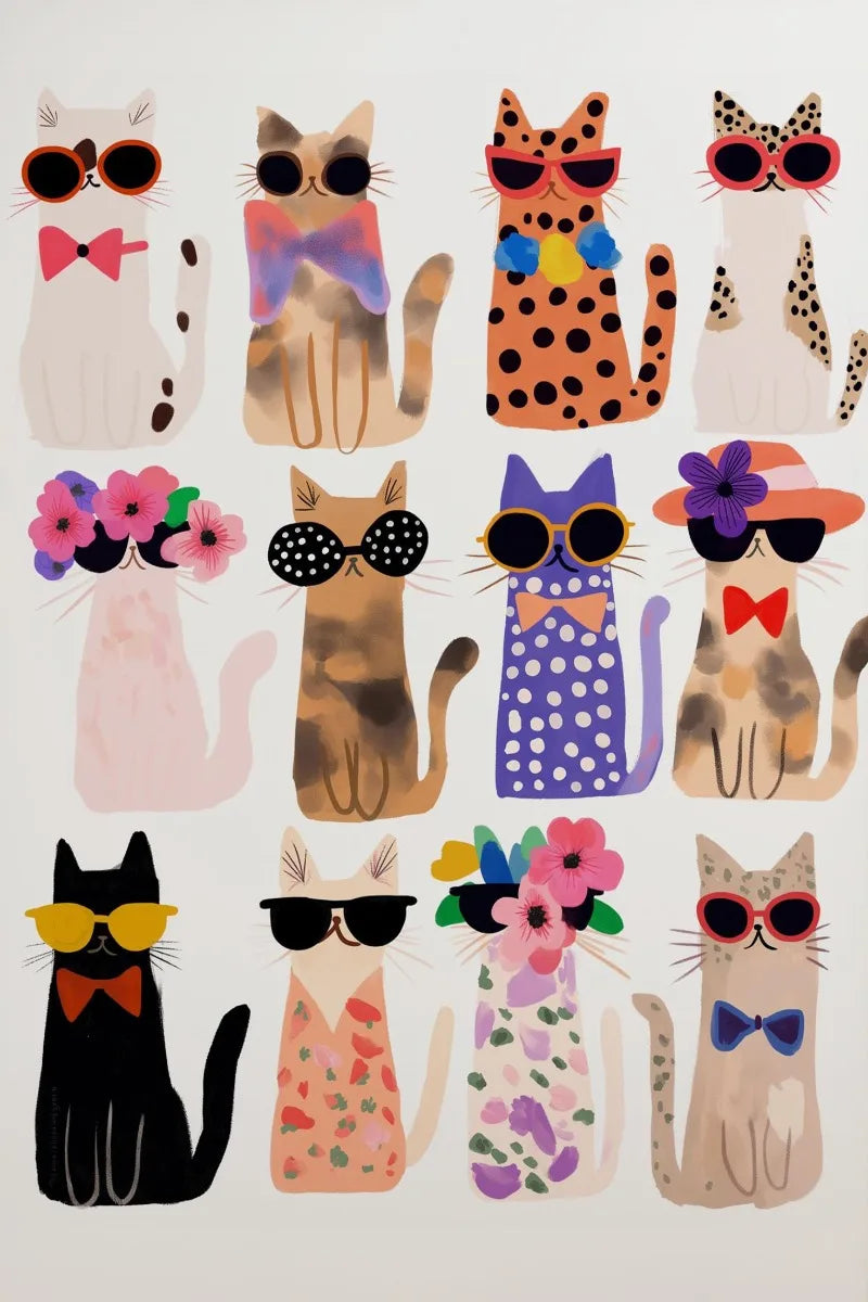 Cool Cats In Sunglasses Collection Stylish Felines Puppy Colorful Poster Print Wall Art Pictures Canvas Painting Room Home Decor