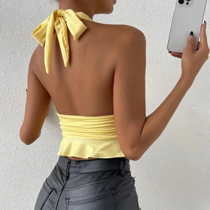 Women's Sexy Tight Fitting Deep V-neck Pleated Top Tight Fitting