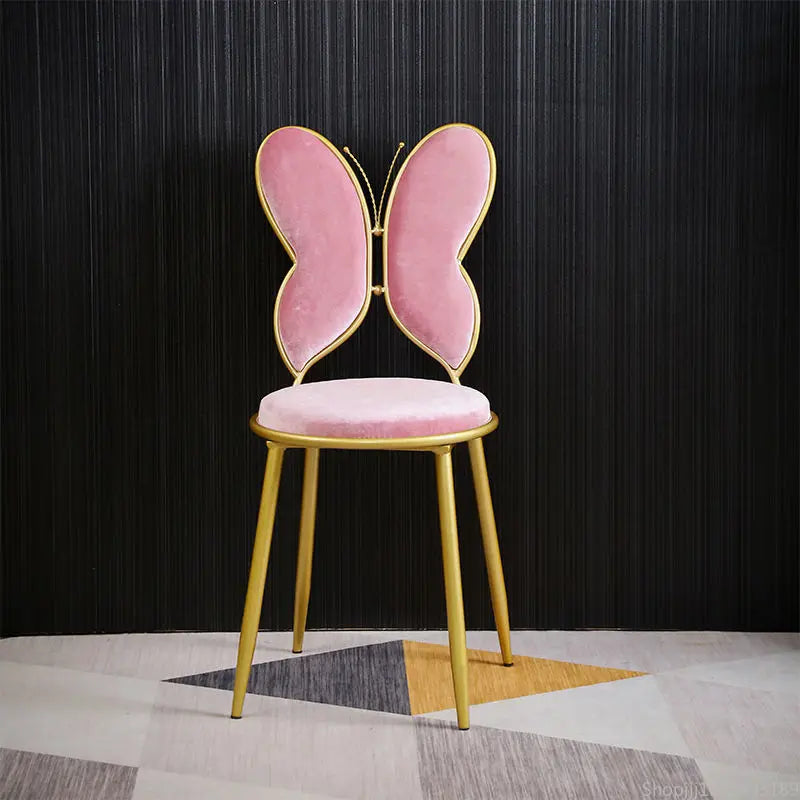 Modern Velvet Bow Stool - Nordic Vanity Chair with Backrest, Luxe Makeup Stool for Bedroom, Instagrammable Pink Accent Seat