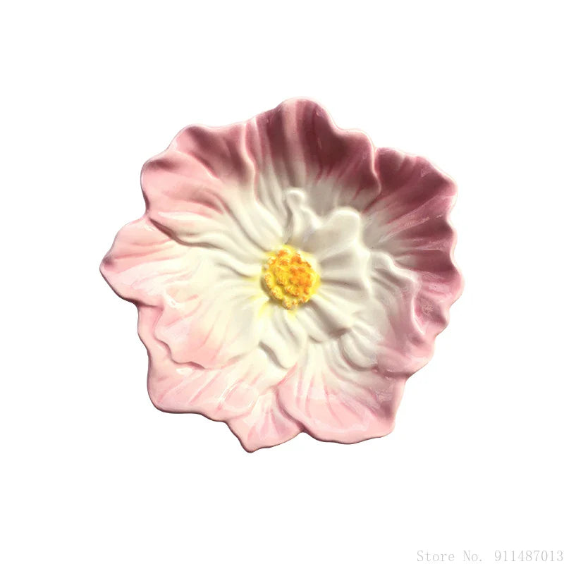 Cute Ceramic Small Dish, Painting Underglaze Color Flower Shape
