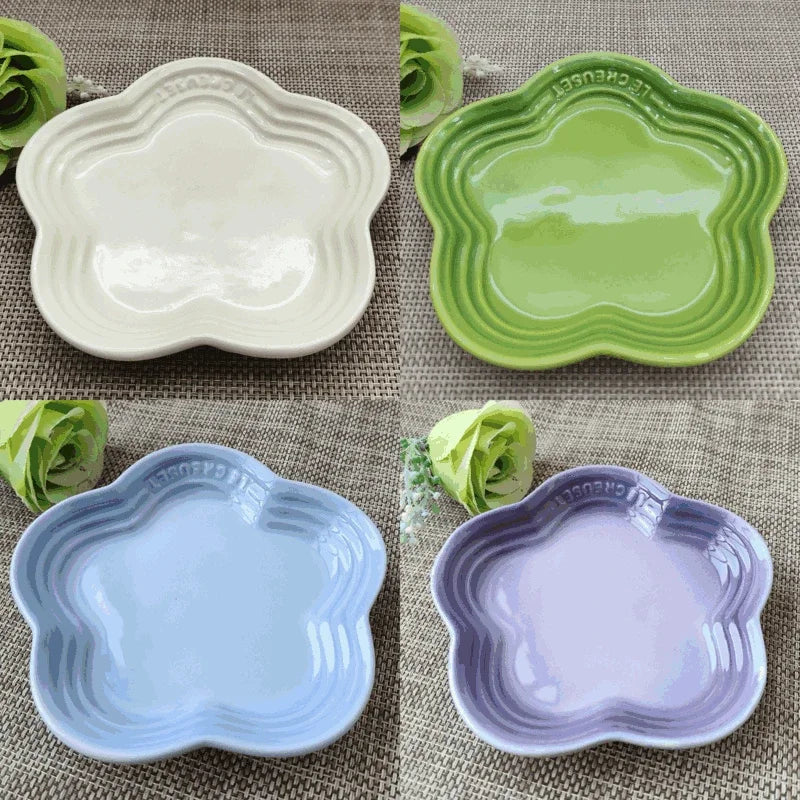 Plum Blossom Small Plate 5.5 Inch Flower Shaped Ceramic Sauce Plates 4-Piece Set W/Rainbow Gradient Glossy Finish for Home