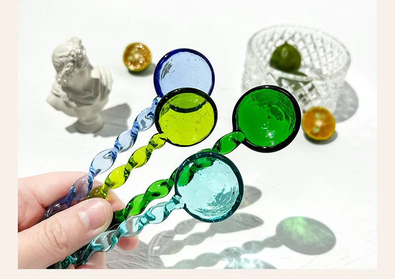 Glass Scoops with Long Handle Colorful and Cute Teaspoon Kitchen Accessories