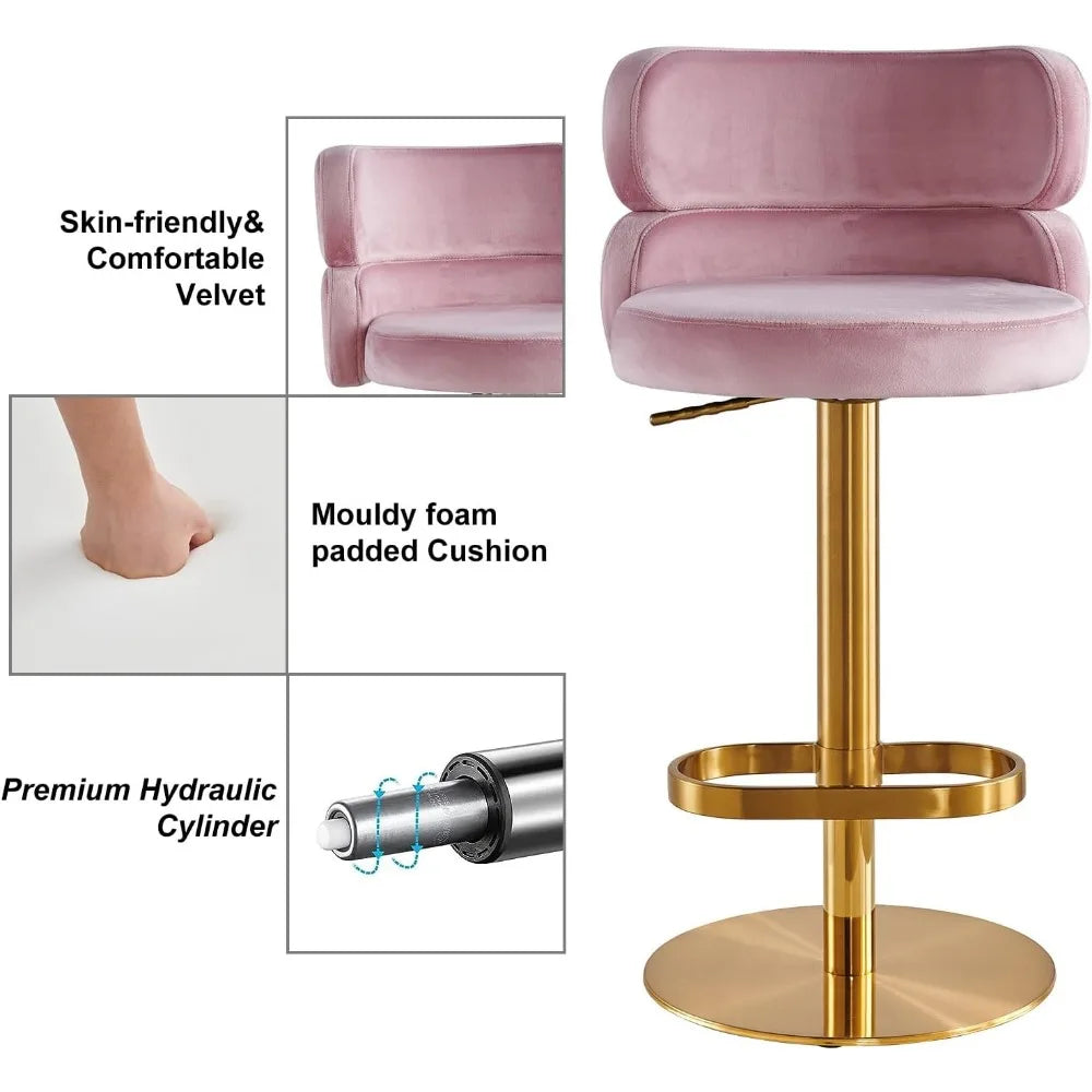 Velvet Bar Stools Modern Swivel Adjustable Height Kitchen Counter Bar Stools with Footrest for Living Room Dining Room