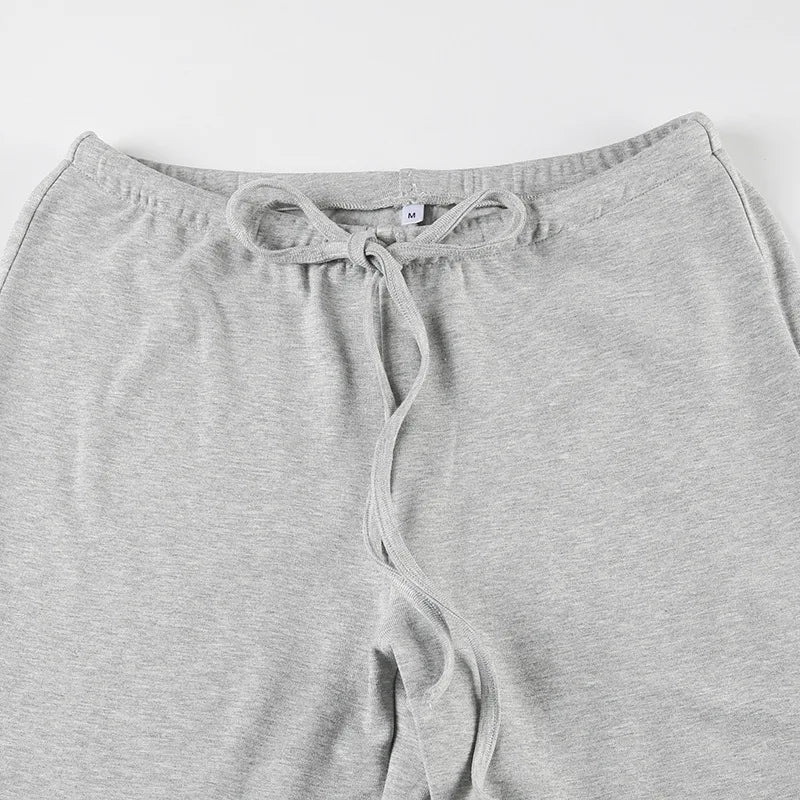 Fashion Drawstring High Waist Trousers Set Lace Up Flared Sleeve V Neck Twist Tops Plush Loose Pants Suit