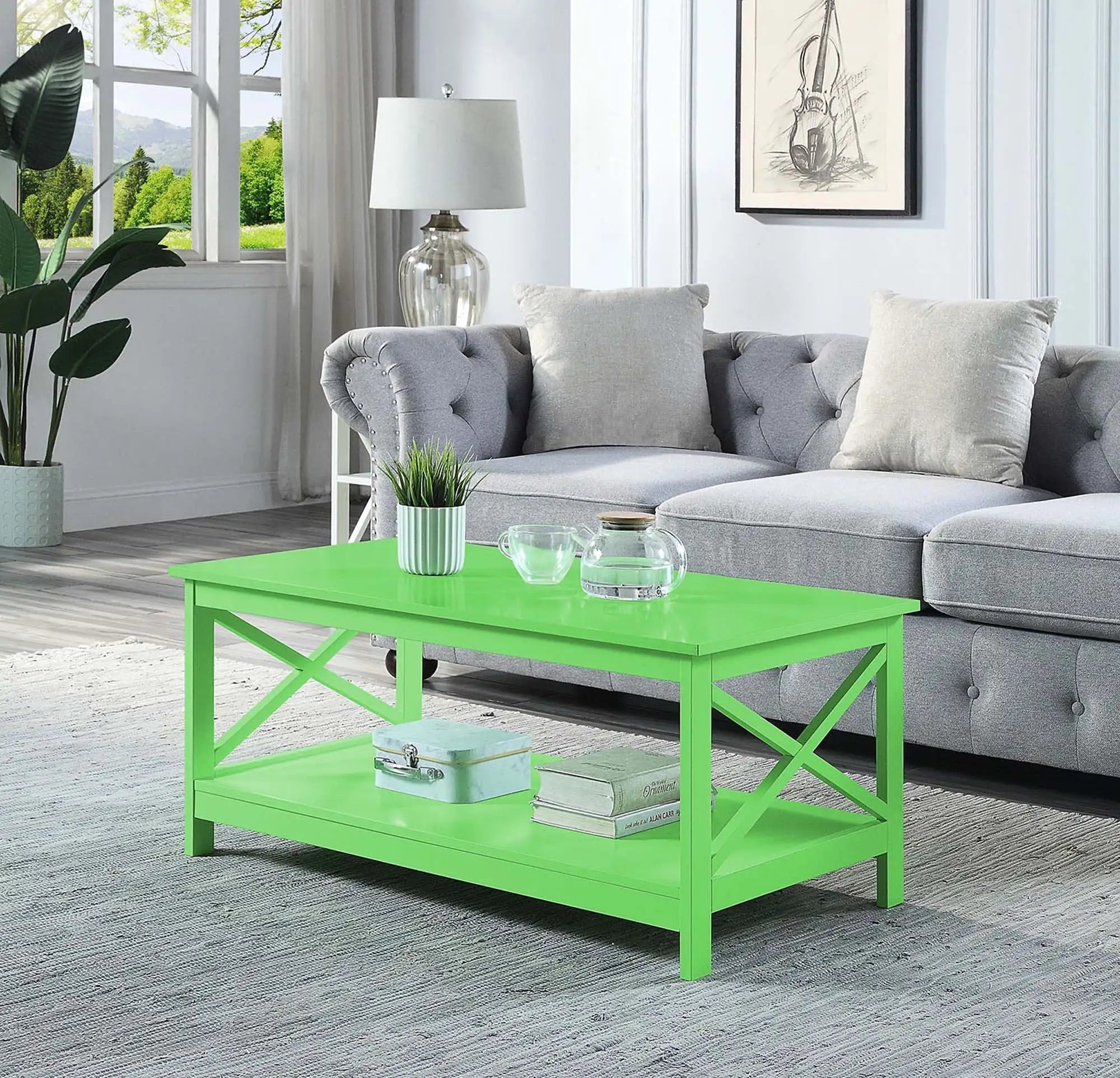 Oxford Coffee Table with Shelf, Transitional & Coastal Style,Two Tiers of Spacious Shelving