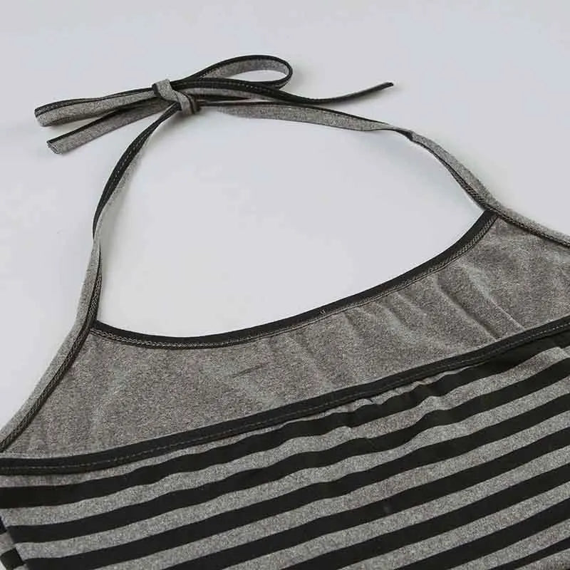 Striped Casual Backless Halter Camisole and Tiny Shorts Y2K Set Contrast Color Basic Two Piece Sets