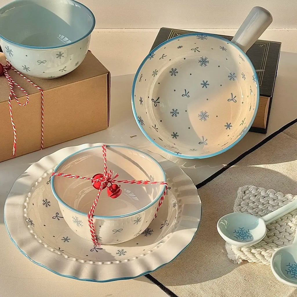 Ceramics Blue Bows Bowl & Plate Dinnerware
