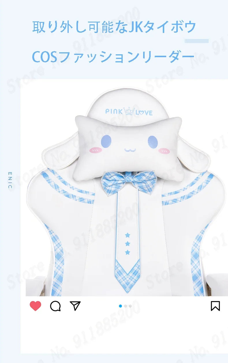 Cute Girl Gaming Chair New Fashion Bow Tie Computer Chair Net Red Anchor Game Chair Comfortable Reclining 360° Swivel Chair