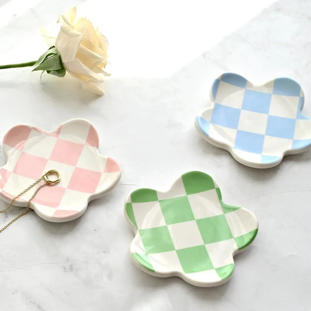 Ceramic Petal Tray, Jewelry Plate Necklace Ring Storage Dish,Jewelry Display Plate Desktop Decor