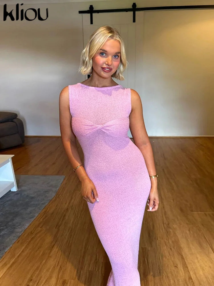 Knit Midi Pink Sweet Tanks Slim Dress