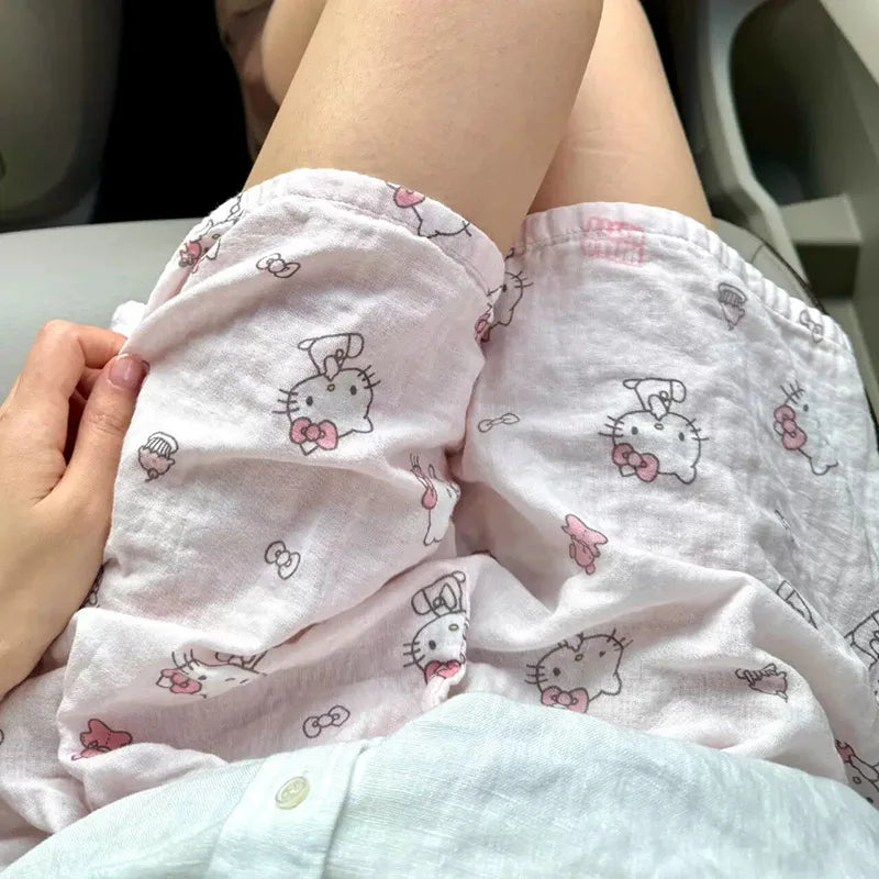 Sanrio Hello Kitty Pure Cotton Pajama Pants Wide Kawaii Kitty Leg Pants Girls Summer Thin High Waist Casual Trousers