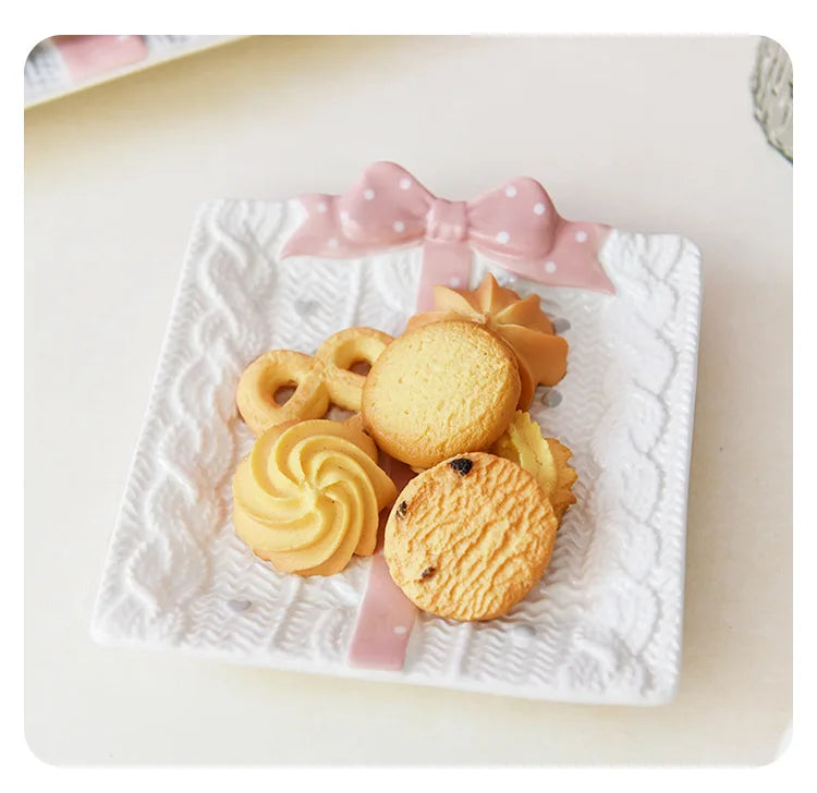 Cute Ceramic Cake Dessert Plate Creative Bow Tableware