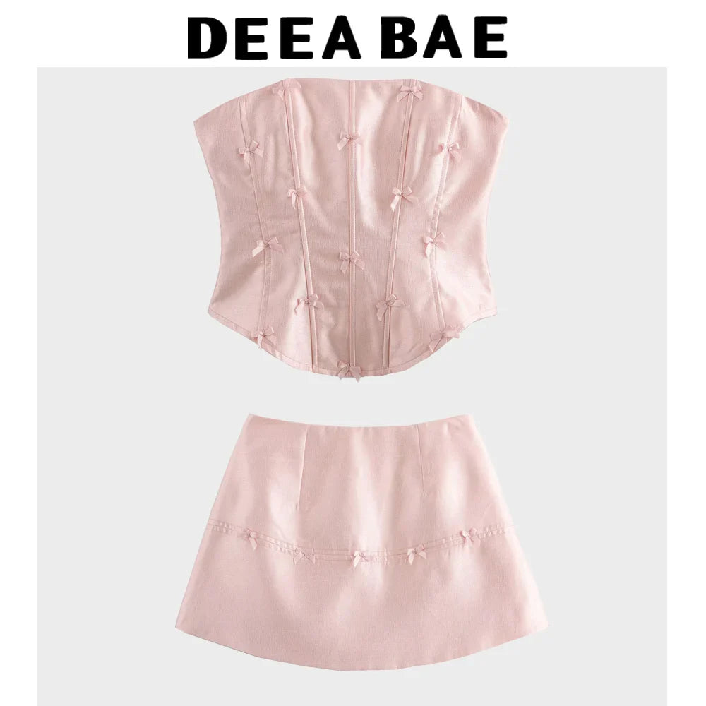 Ladies Bow Sleeveless Strapless Vest Top Women's Summer Sexy Pure Desire Set Hip Hugging Skirt Two-piece Set