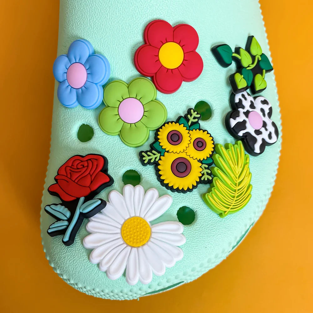 Plants Clog Charms Sunflower Mushroom Shoe Decoration Accessories Rosa Flower Shoe Charms Bamboo clips Jeans shoe buckle 1PCS