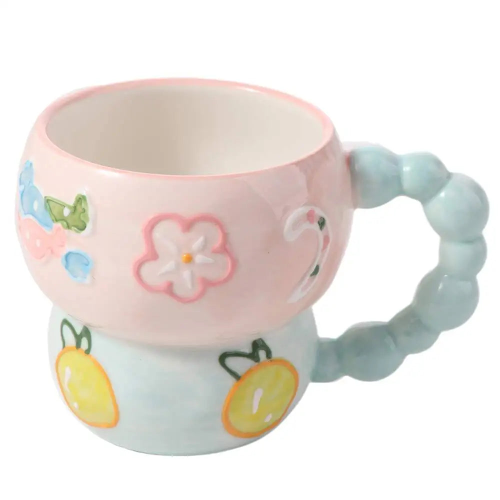 Cute Ceramic Breakfast Cup Hand Painted Large Capacity Floral Pattern Cup