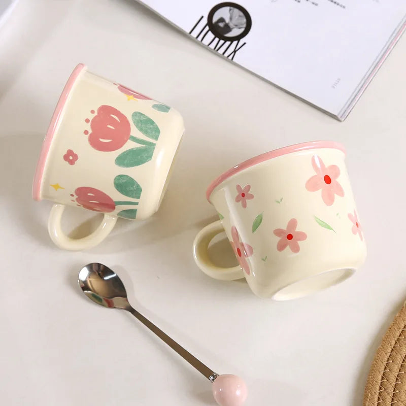 High Appearance Level Cute Style Tulip Flower Cups, Ceramic Mugs