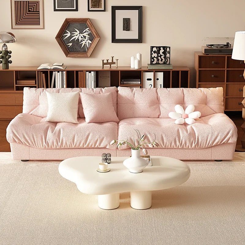 Pink Cloud Living Room Sofa Modern Simple Luxury Couch Straight Ergonomic Sofa Living Room Furniture