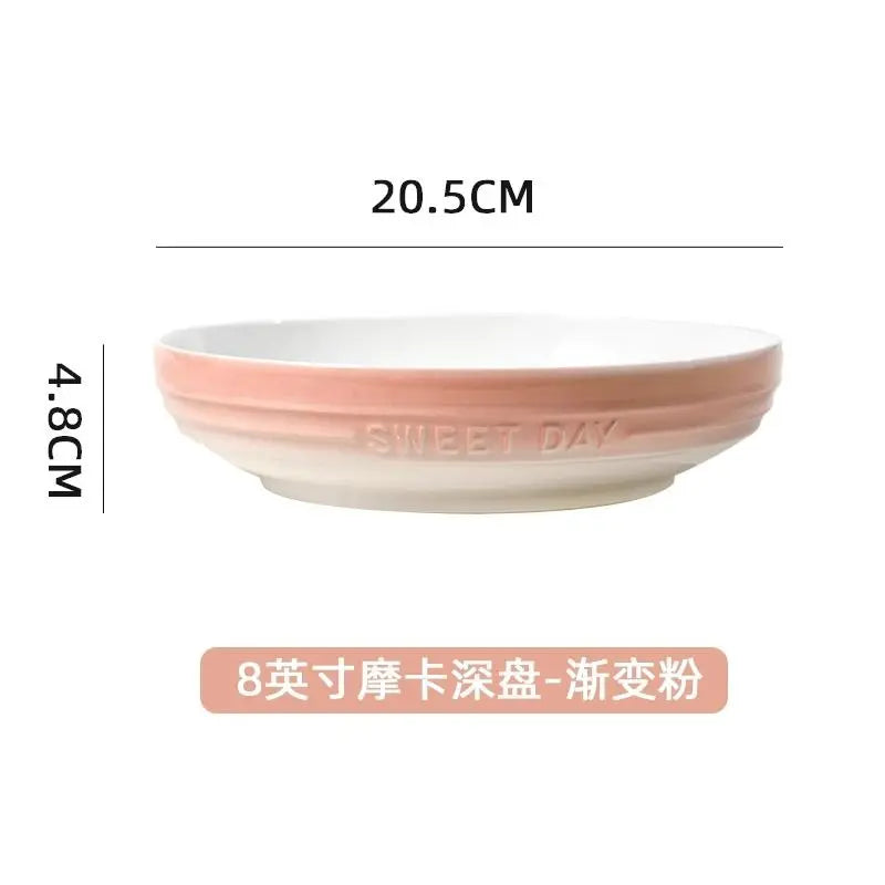 Gradual Change 8-inch Ceramic Deep Plate, High-end High-value Trays Underglaze Color Deep Plate Bowls