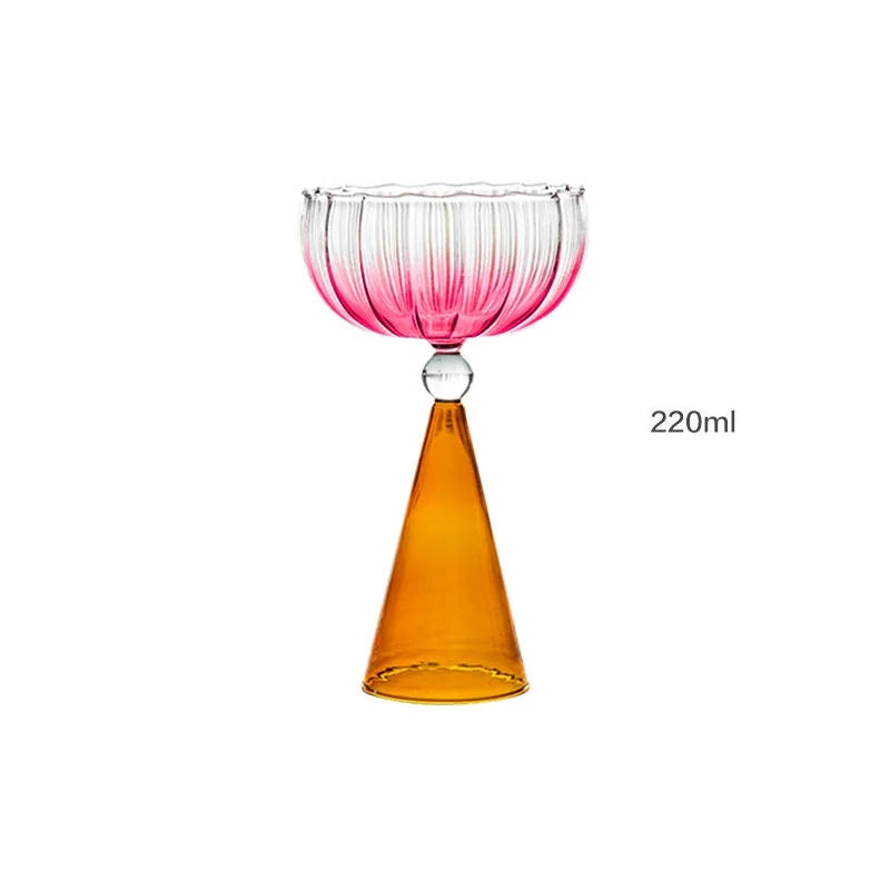 Clear Two Tone Green Blue Amber Purple Colored Ripple Style Martini Mojito Champagne Margarita Cocktail Glasses Goblet Cup