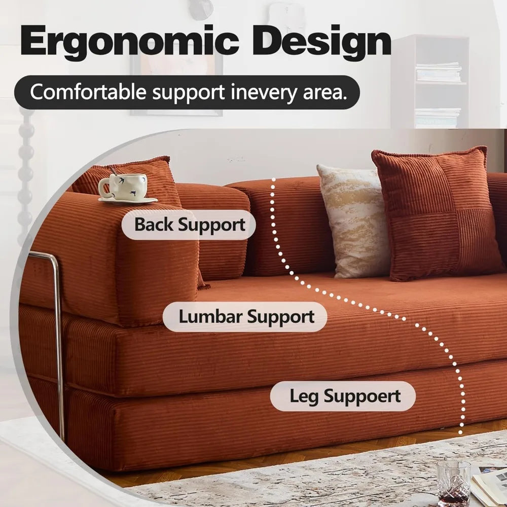 Convertible Sofa Bed - Compression Sofa with Corduroy Fabric - with Armrests and Backrest - Modular Sectional for Living R