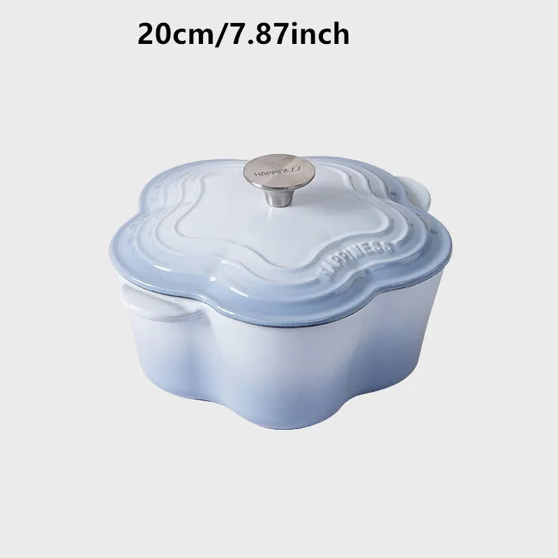 Petal Cast Iron Dutch Oven Binaural Enamel Pot for Bake Bread and Casserole Dish Braising With Lid For All Heat Source