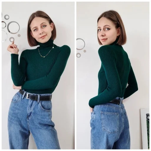 Women Fall Turtleneck Sweater Knitted Soft Pullovers Cashmere Jumpers Basic Soft Sweaters For Women Autumn Winter