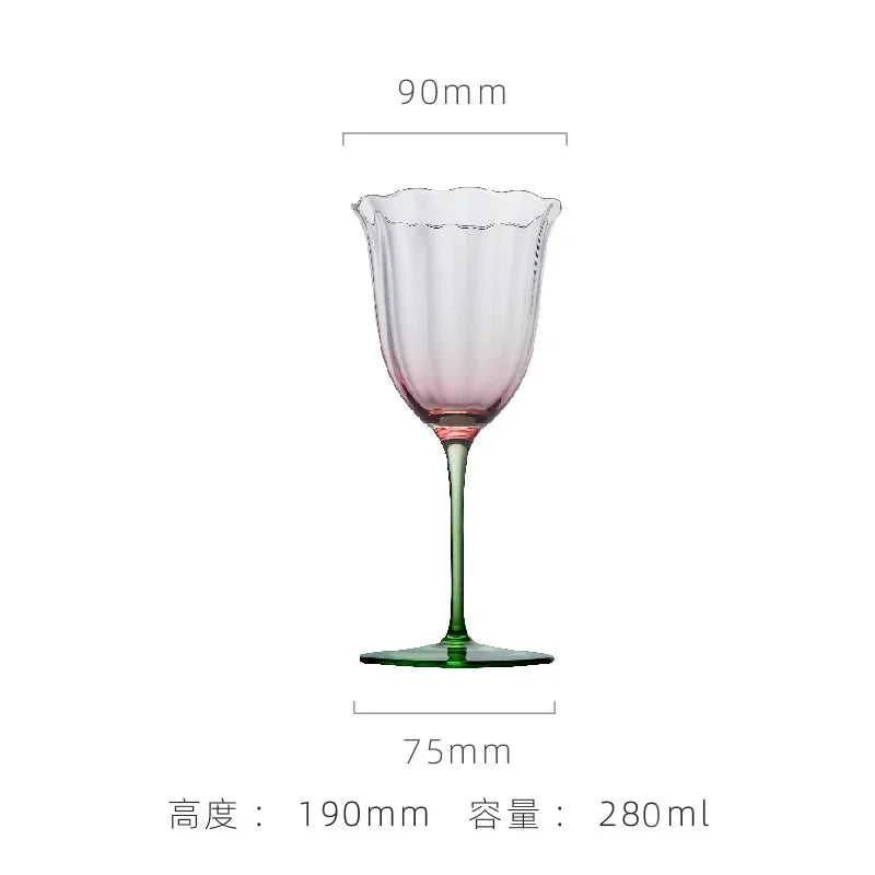 Light Luxury Vintage Flower Red Wine Tall Glass Crystal Glass Pink Green Champagne Glass