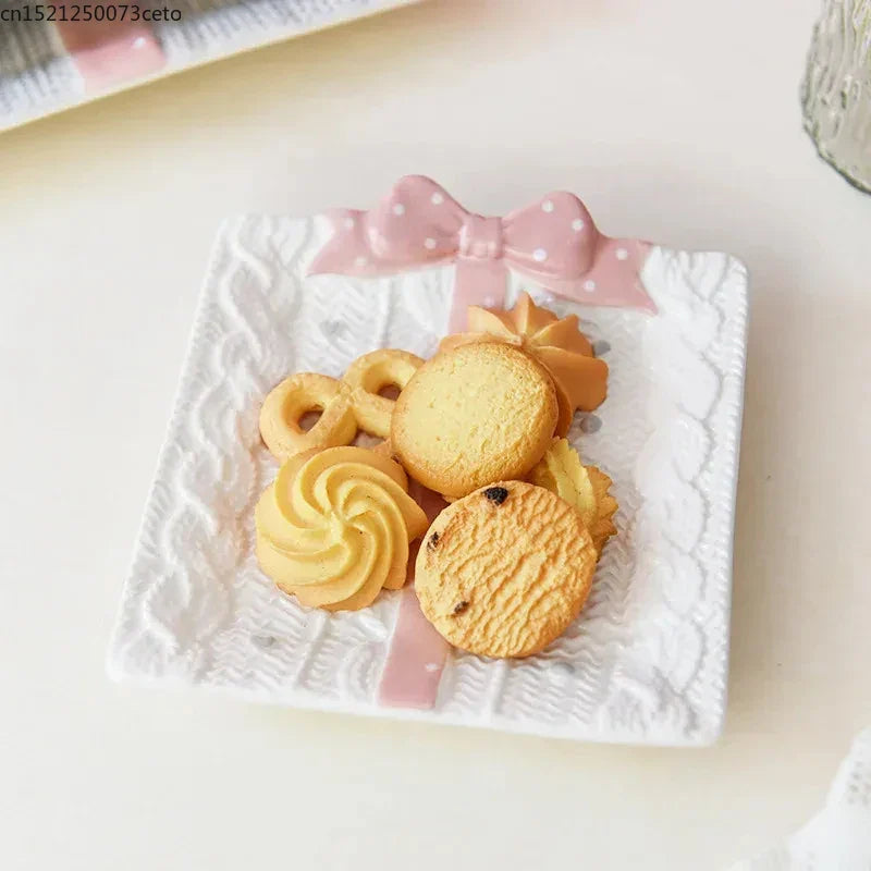 Cute Ceramic Cake Dessert Plate Creative Bow Tableware