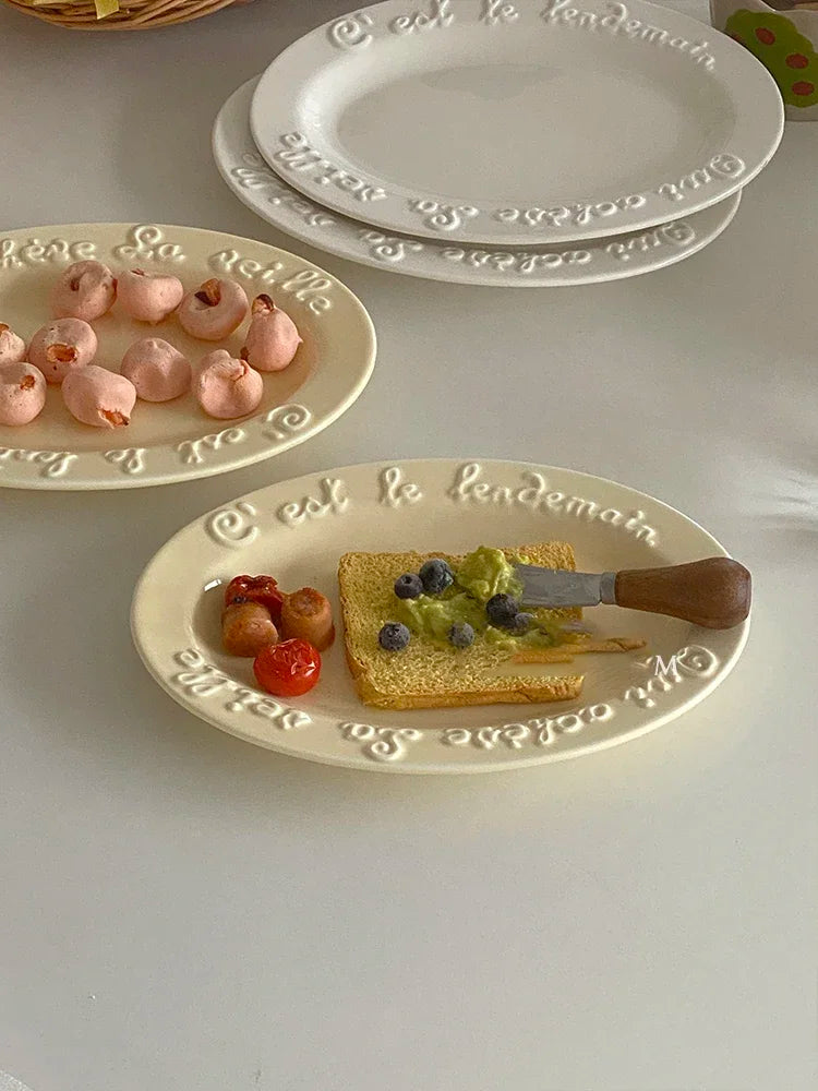 Ceramic Dessert Plate with Letter, Fruit Salad Plates, Afternoon Tea Cake Dishes