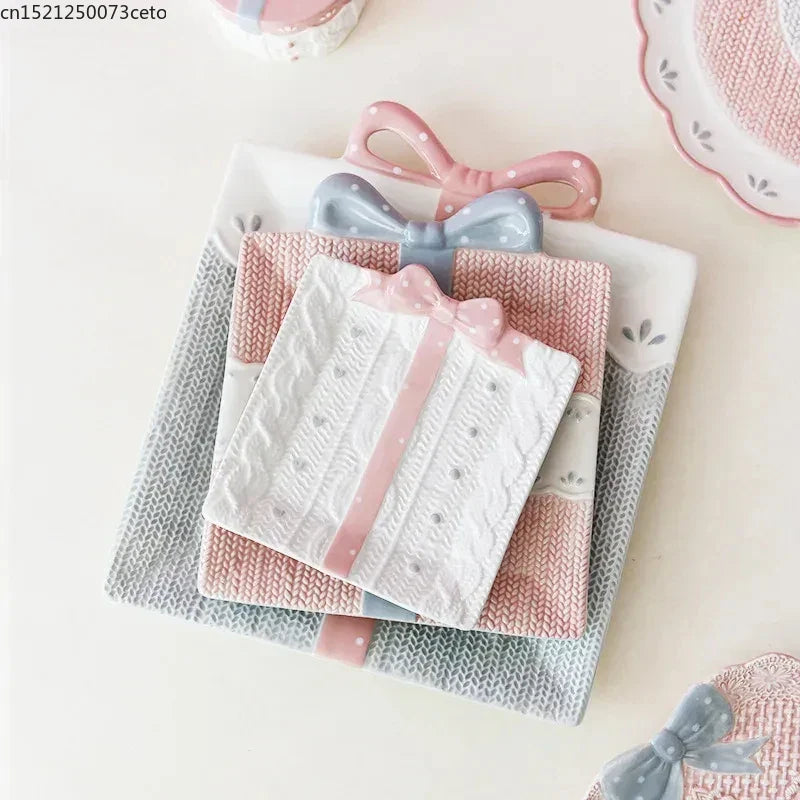 Cute Ceramic Cake Dessert Plate Creative Bow Tableware