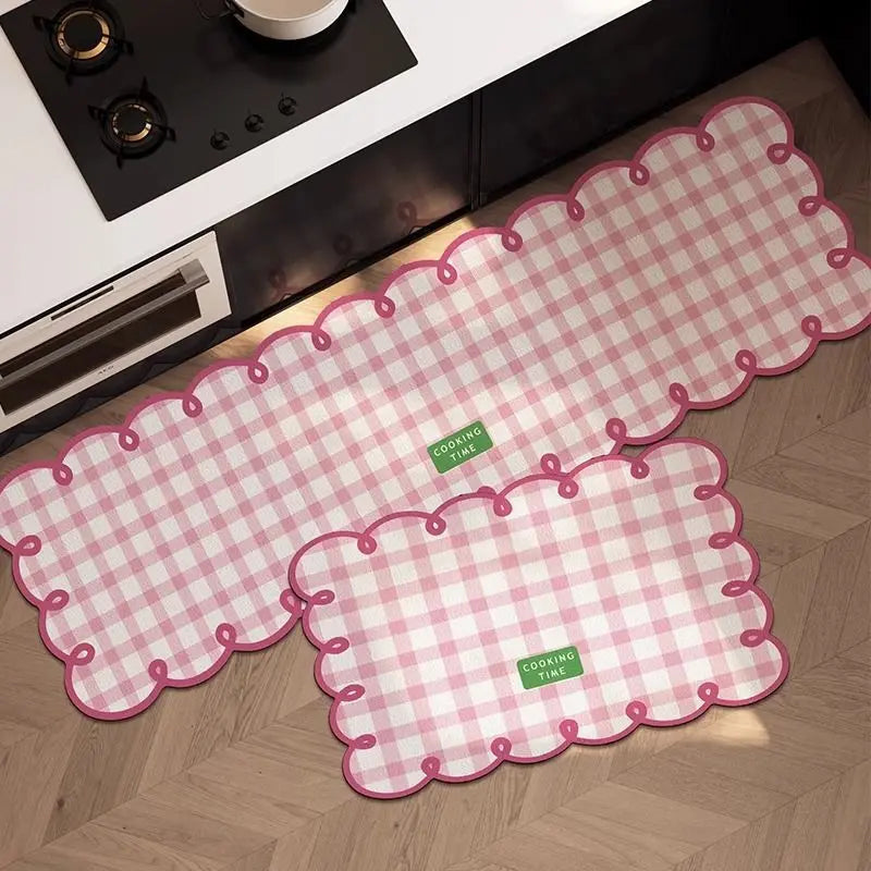 Simple Checkerboard Kitchen Special Dialgae Mud Absorbent Anti-Fouling Anti-Slip, Dirt-Resistant Carpet Home Decor