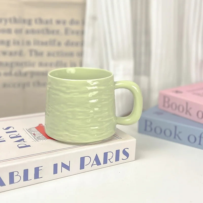 Rock-patterned Ceramic Mugs with Spoons