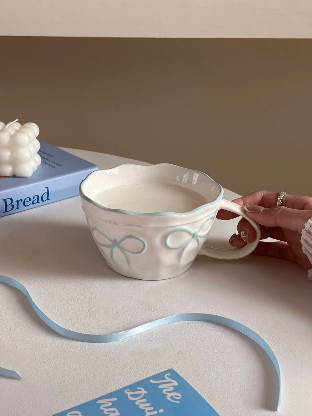 Ceramic Bow Mug, Exquisite and Simple Bow Large Capacity Couple Cup