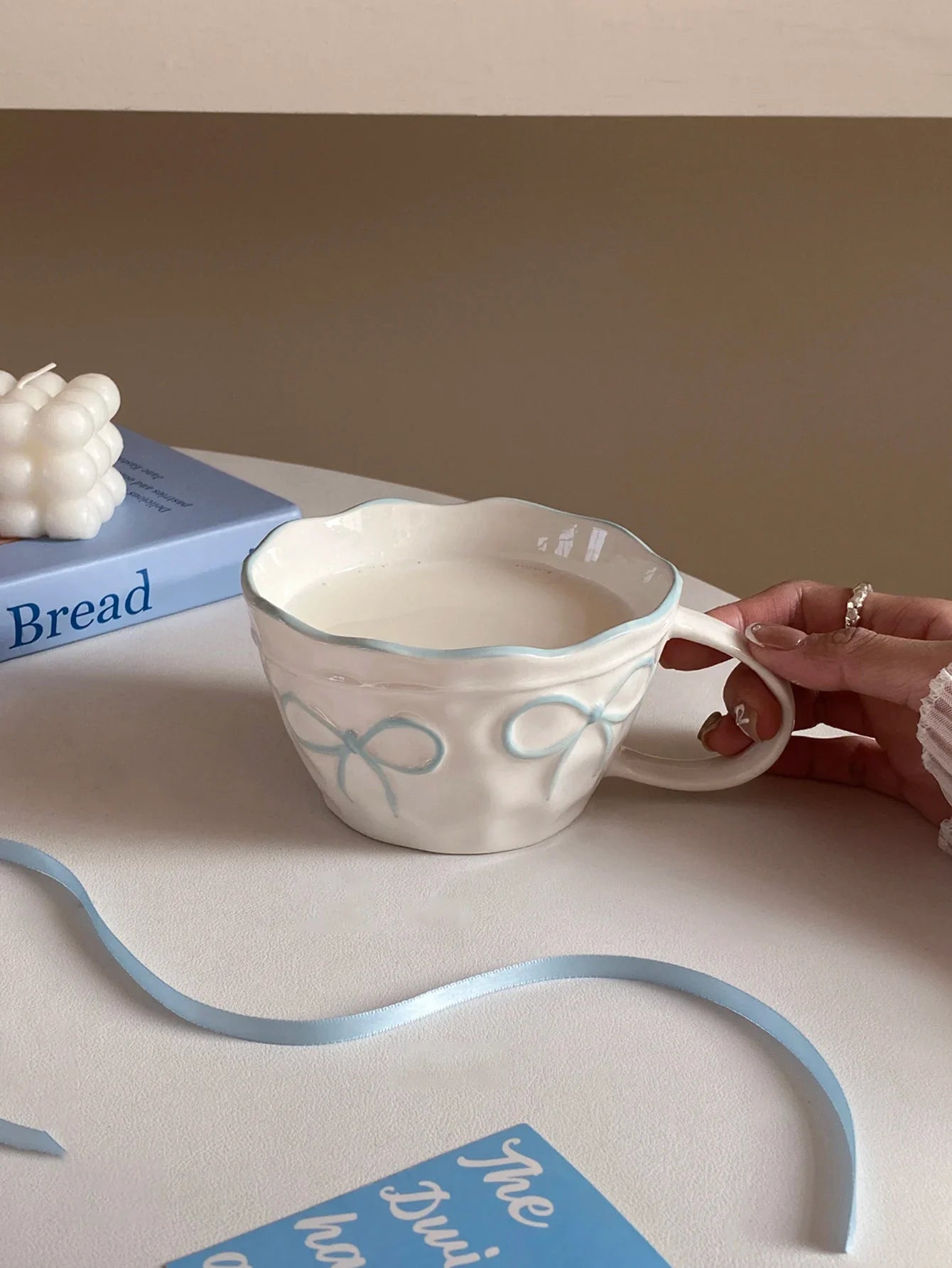 Ceramic Bow Mug, Exquisite and Simple Bow Large Capacity Couple Cup