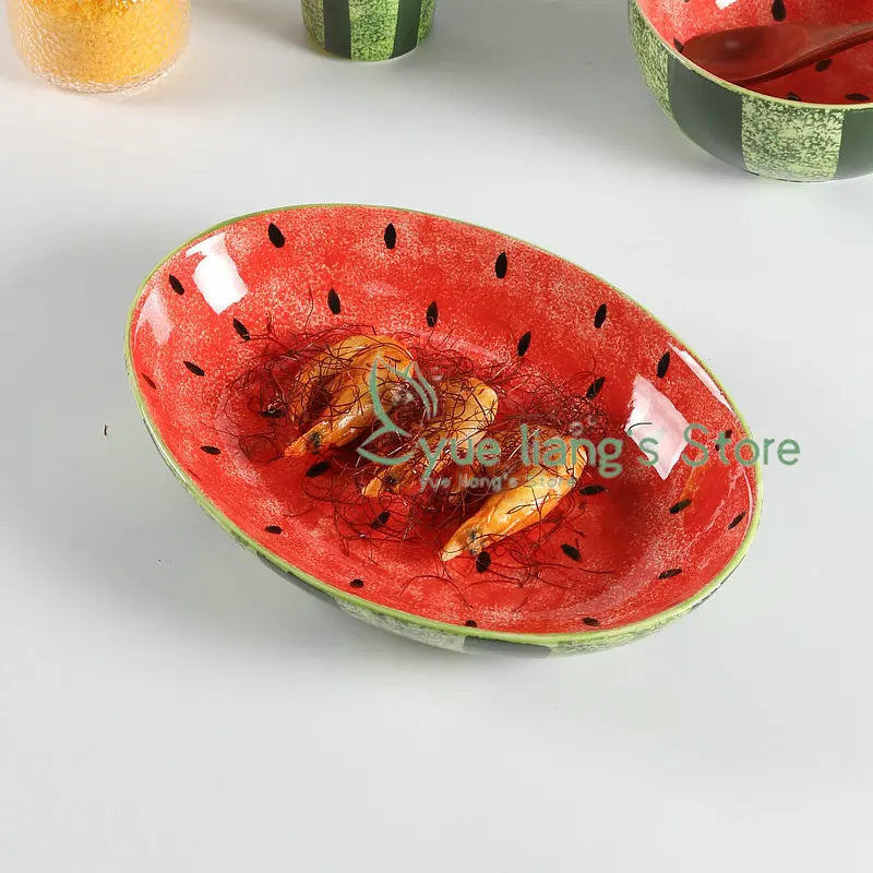 Watermelon Ceramic Cute Hand-painted Tableware Underglaze Color Fruit Shaped Bowl