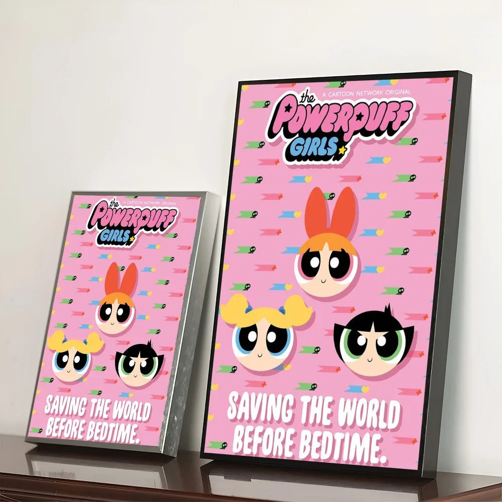 Cartoon P-Powerpuff Girls Poster Self-adhesive Art Waterproof Paper Sticker Wall Decoration